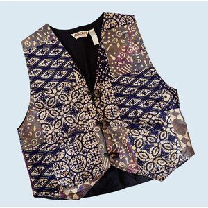 Vintage ASIA CRAFT Textiles Mixed Print Multi Color Vest 90s / 00s Sz S